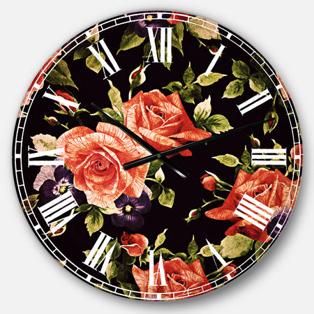 Pansy Flowers Rose Patterns - Floral Large Wall CLock