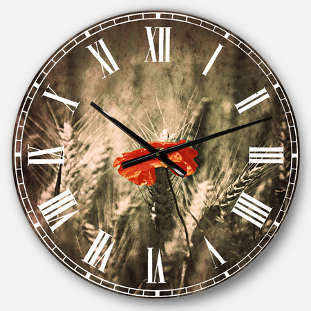 Sigle Red Poppies - Farmhouse Floral Wall CLock