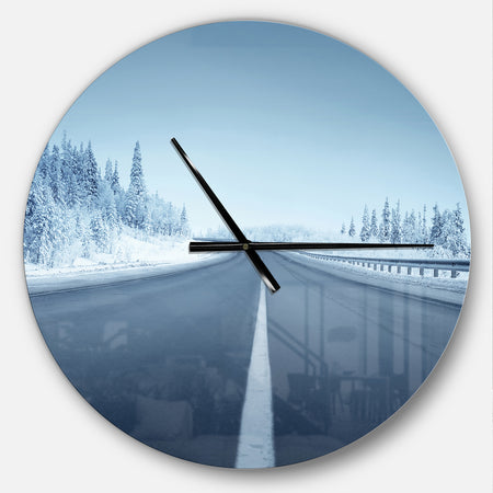 Road in winter forest - Oversized Landscapes Wall CLock
