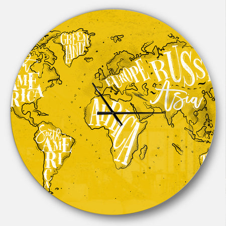 Vintage Yellow Worldmap - Oversized Global Wall CLock