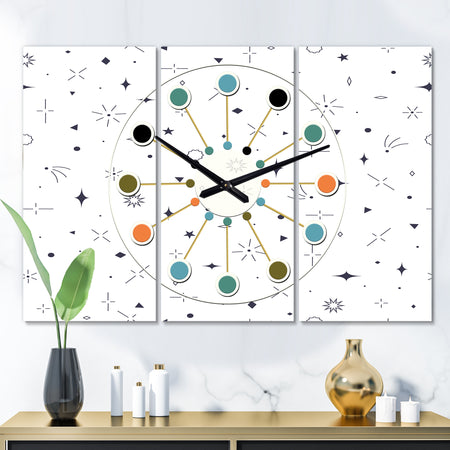 Golden Geometrical Diamond Pattern III - Oversized Mid-Century wall clock - 3 Panels