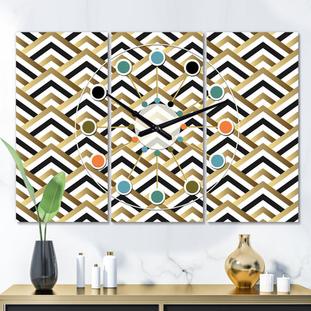 Gold black and white triangle - Oversized Mid-Century wall clock - 3 Panels