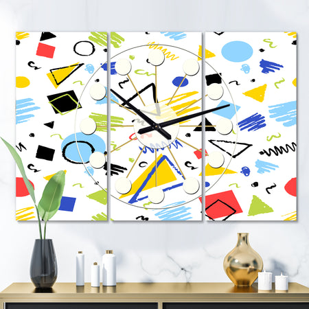 Geometric Retro Design III - Oversized Mid-Century wall clock - 3 Panels