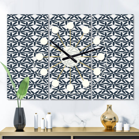 Retro Abstract Flower Design IV - Oversized Mid-Century wall clock - 3 Panels