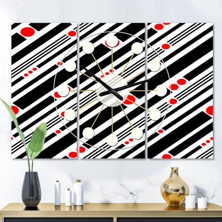 Retro Geometrical Abstract Minimal Pattern XII - Oversized Mid-Century wall clock - 3 Panels