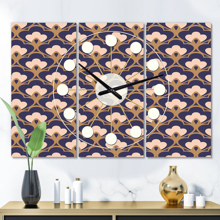 Retro Ornamental Design IX - Oversized Mid-Century wall clock - 3 Panels