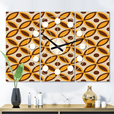 Retro Ornamental Design V - Oversized Mid-Century wall clock - 3 Panels