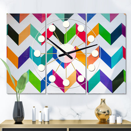 Geometrical Retro Design III - Oversized Mid-Century wall clock - 3 Panels