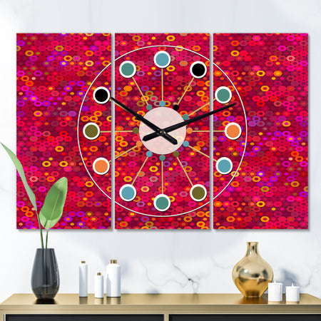 Circular Retro Design III - Oversized Mid-Century wall clock - 3 Panels