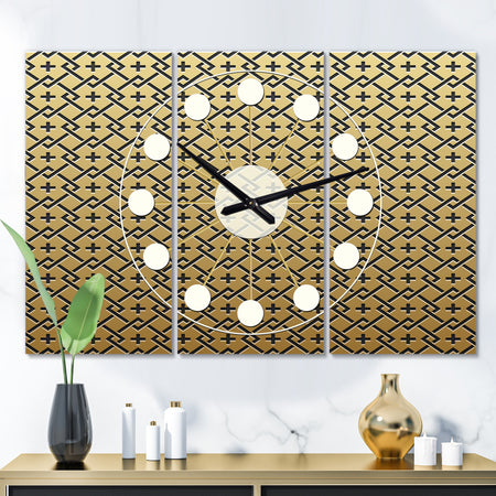 Golden Luxury Metallic Geometrics XVIII - Oversized Mid-Century wall clock - 3 Panels