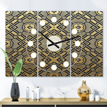 Golden Luxury Metallic Geometrics XX - Oversized Mid-Century wall clock - 3 Panels