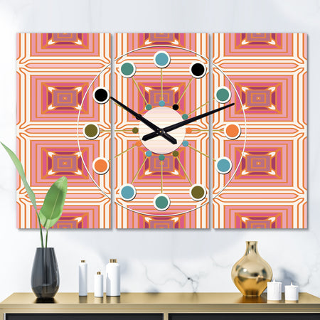 Geometric Retro Design II - Oversized Mid-Century wall clock - 3 Panels