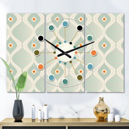 Retro Abstract Drops VII - Oversized Mid-Century wall clock - 3 Panels