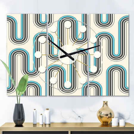 Retro Geometrical Abstract Minimal Pattern IV - Oversized Mid-Century wall clock - 3 Panels
