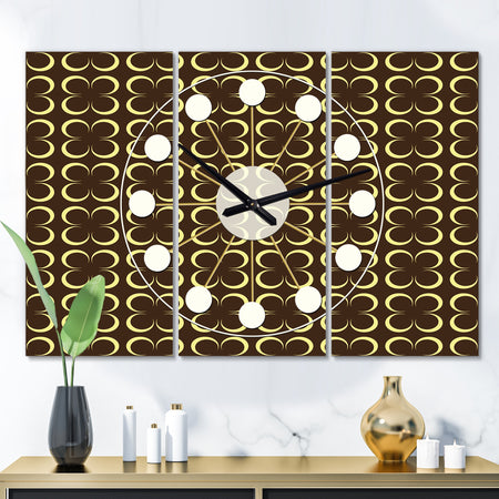 Floral Retro Pattern II - Oversized Mid-Century wall clock - 3 Panels