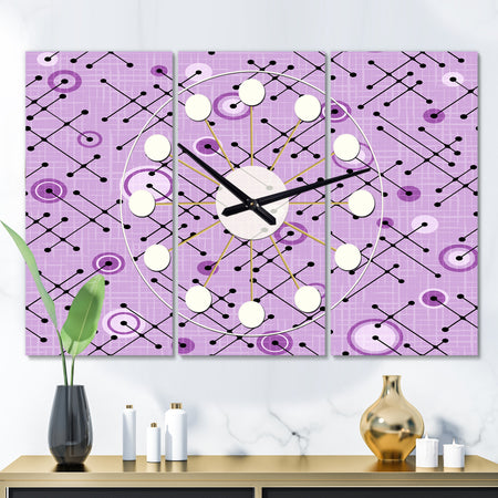 1950 Retro Pattern III - Oversized Mid-Century wall clock - 3 Panels