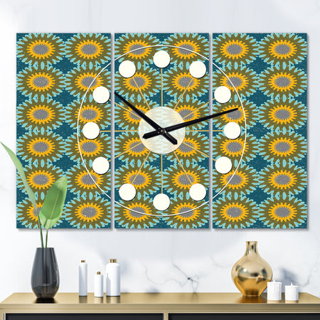 Retro Circular Pattern I - Oversized Mid-Century wall clock - 3 Panels