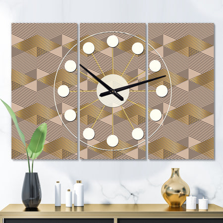 Retro Square Design VI - Oversized Mid-Century wall clock - 3 Panels
