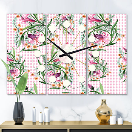 Floral Botanical Retro X - Oversized Mid-Century wall clock - 3 Panels