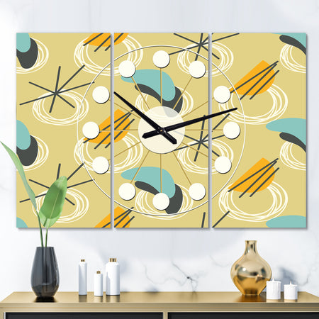 Retro Abstract Design II - Oversized Mid-Century wall clock - 3 Panels