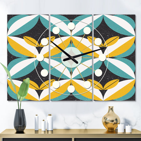Retro Abstract Design VII - Oversized Mid-Century wall clock - 3 Panels