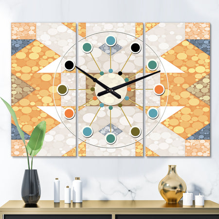 Geometric Retro Design I - Oversized Mid-Century wall clock - 3 Panels