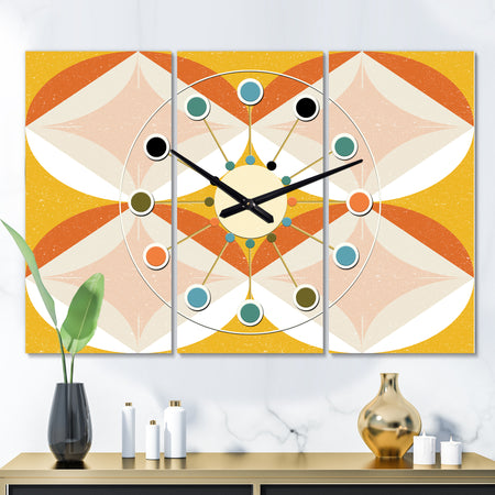 Retro Abstract Design XII - Oversized Mid-Century wall clock - 3 Panels