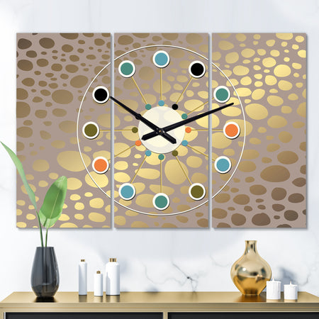 Golden Marble Design III - Oversized Mid-Century wall clock - 3 Panels