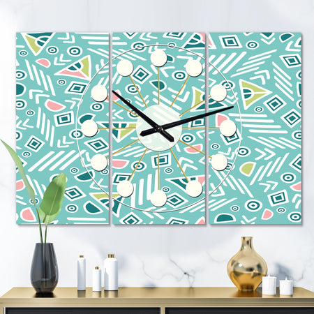 Pastel Tribal Retro Pattern - Oversized Mid-Century wall clock - 3 Panels