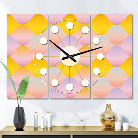 Golden Geometrical Diamond Pattern II - Oversized Mid-Century wall clock - 3 Panels