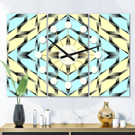 Black and White Fashion Ornament - Oversized Mid-Century wall clock - 3 Panels
