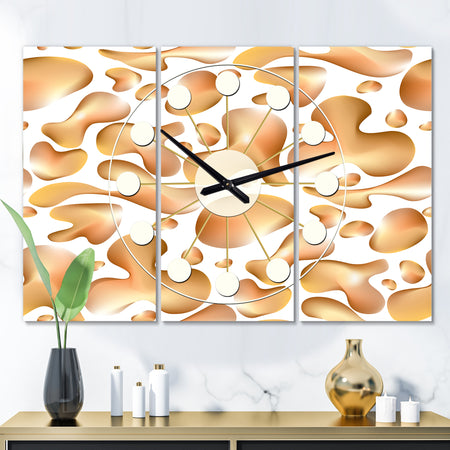 Liquid Gold I - Oversized Mid-Century wall clock - 3 Panels