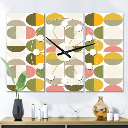 Vintage Circular Design I - Oversized Mid-Century wall clock - 3 Panels