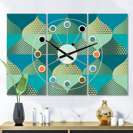 Luxury Retro Drops I - Oversized Mid-Century wall clock - 3 Panels