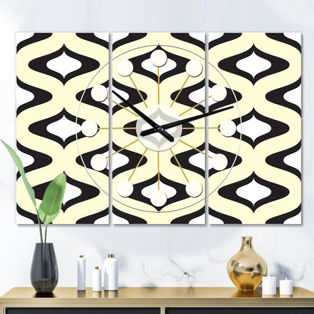 Retro Pattern Abstract Design XIV - Oversized Mid-Century wall clock - 3 Panels