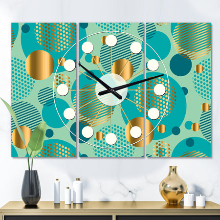 Gold and Blue Dynamics III - Oversized Mid-Century wall clock - 3 Panels