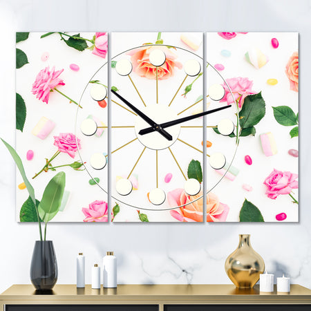 Floral Botanical Retro VI - Oversized Mid-Century wall clock - 3 Panels