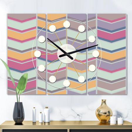 Abstract Retro Geometrical Design X - Oversized Mid-Century wall clock - 3 Panels