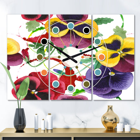 Floral Botanical Retro VIII - Oversized Mid-Century wall clock - 3 Panels
