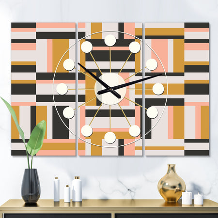 Abstract Retro Geometric IX - Oversized Mid-Century wall clock - 3 Panels