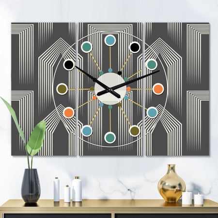 Mimimal Black and White Design III - Oversized Mid-Century wall clock - 3 Panels