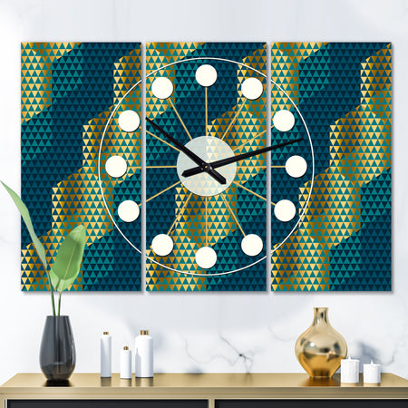Retro Hexagon Pattern V - Oversized Mid-Century wall clock - 3 Panels