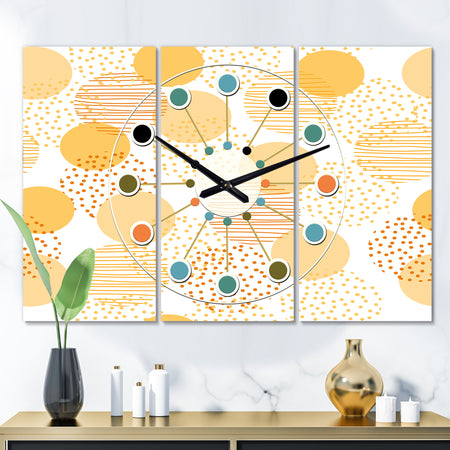 Circular Abstract Retro Geometric IX - Oversized Mid-Century wall clock - 3 Panels