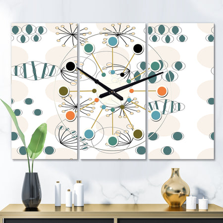 Modern abstract geometric pattern - Oversized Mid-Century wall clock - 3 Panels
