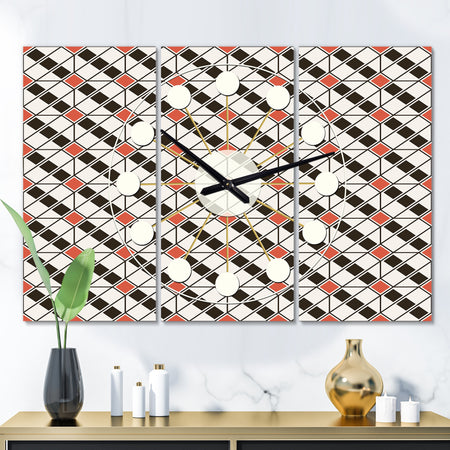 Abstract Design Retro Pattern IV - Oversized Mid-Century wall clock - 3 Panels