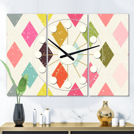 Diamond Retro III - Oversized Mid-Century wall clock - 3 Panels