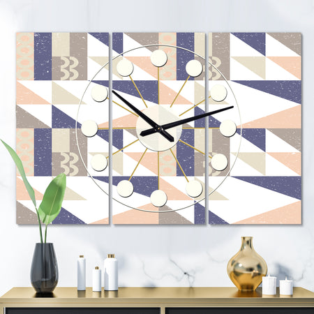 Retro Geometric Design X - Oversized Mid-Century wall clock - 3 Panels