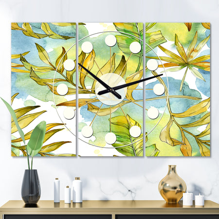 Retro Tropical Foliage - Oversized Mid-Century wall clock - 3 Panels