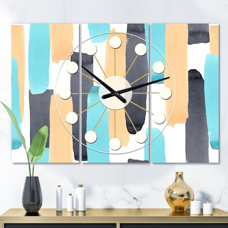 Retro Geometrical Abstract I - Oversized Mid-Century wall clock - 3 Panels