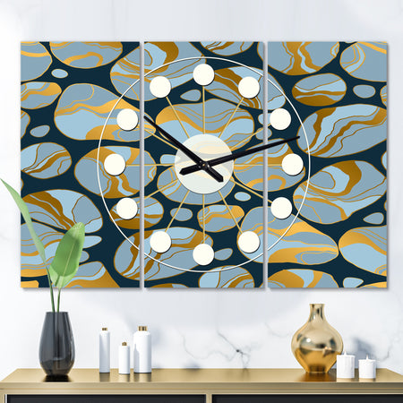 Golden Marble Design IV - Oversized Mid-Century wall clock - 3 Panels
